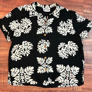 Leina'ala Black and White Leaf Print Blouse Bought in Hawaii